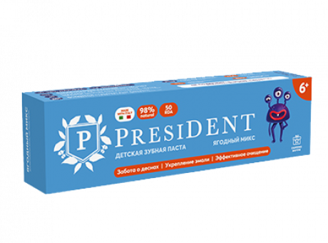 зубная паста детская PRESIDENT 6+ Ягодный микс (50 RDA) 43 г